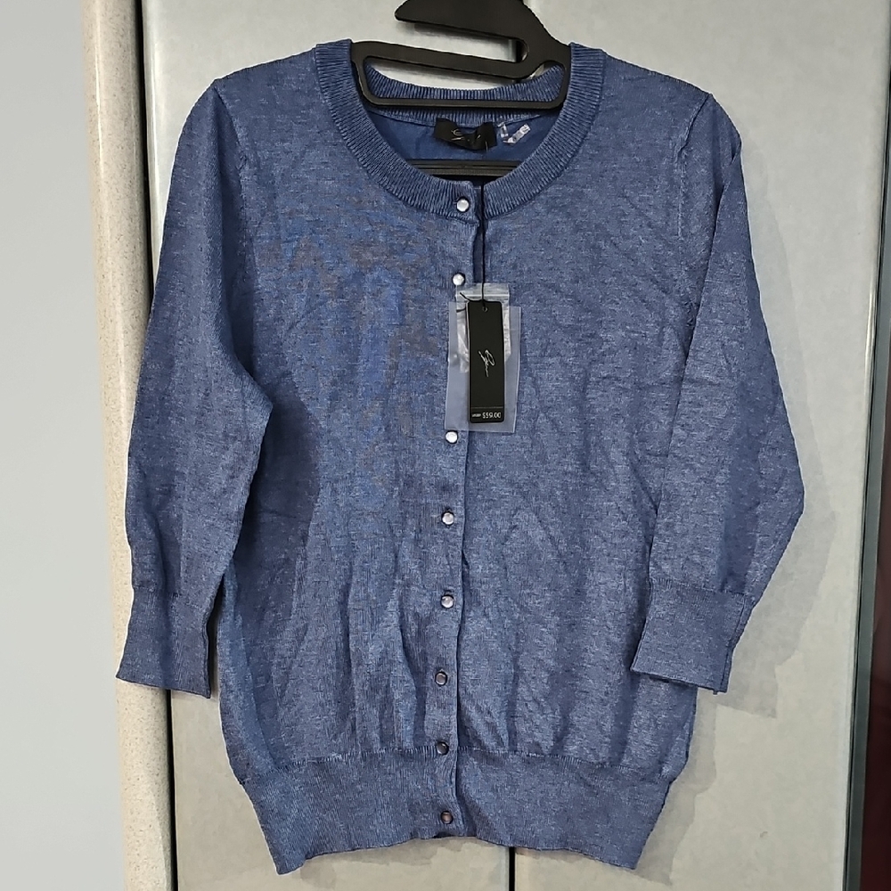 Elegant Women's Cardigan, Denim Heather, M - Picture 2 of 8